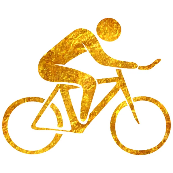 Handgetekend Mountain Biker Icoon Goud Folie Textuur Vector Illustratie — Stockvector