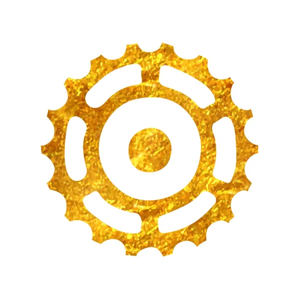 Hand Drawn Sprocket Icon Gold Foil Texture Vector Illustration — Stock Vector