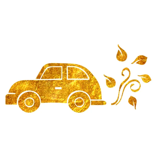 Ícone Verde Desenhado Mão Carro Ilustração Vetor Textura Folha Dourada — Vetor de Stock