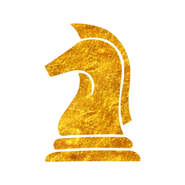Ícone Xadrez Cavalo Desenhado Mão Ilustração Vetorial Textura Folha Dourada — Vetor de Stock