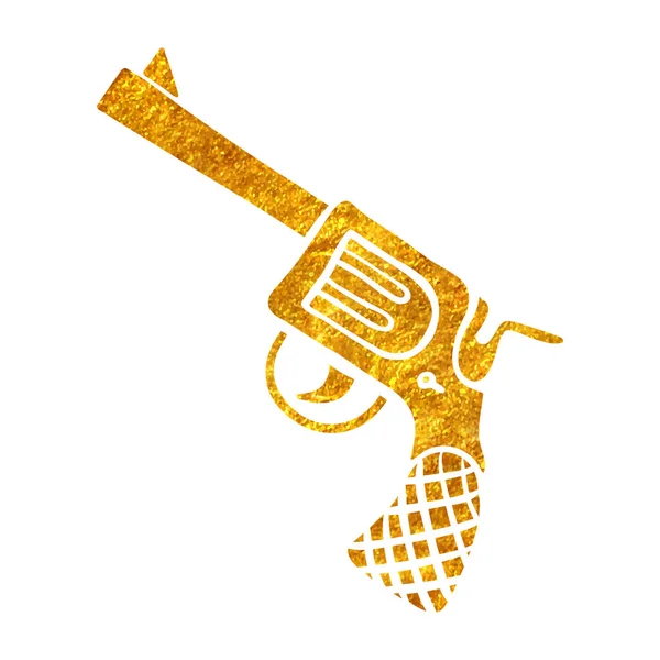 Ручной Ручной Пистолет Винтаже Рисунке Текстуры Золотой Фольги — стоковый вектор