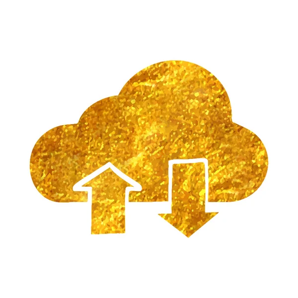 Ručně Kreslená Ikona Cloud Šipkami Zlaté Fólii Vektorové Ilustrace — Stockový vektor