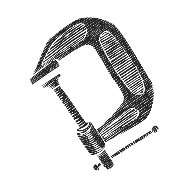 Illustrazione Vettoriale Strumento Lavorazione Del Legno Icona Morsetto Disegnato Mano — Vettoriale Stock