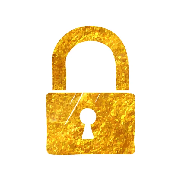 Hand Drawn Padlock Icon Gold Foil Texture Vector Illustration — Stock Vector