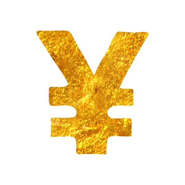 Hand Dras Japan Yen Symbol Ikon Guld Folie Textur Vektor — Stock vektor