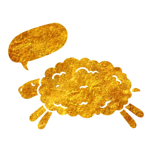 Ručně Kreslené Zlaté Fólie Textury Ovce Řečovou Bublinou Vektorová Ilustrace — Stockový vektor