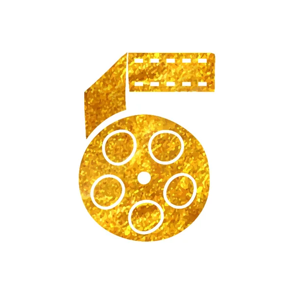 Hand Drawn Cinema Film Icon Gold Foil Texture Vector Illustration — Stock Vector