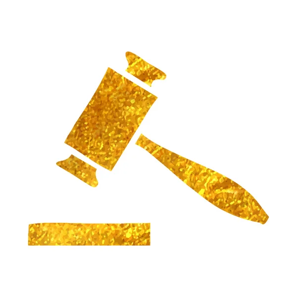 Χειροποίητο Ξύλινο Σφυρί Εικονίδιο Χρυσό Φύλλο Υφής Διάνυσμα Εικονογράφηση — Διανυσματικό Αρχείο