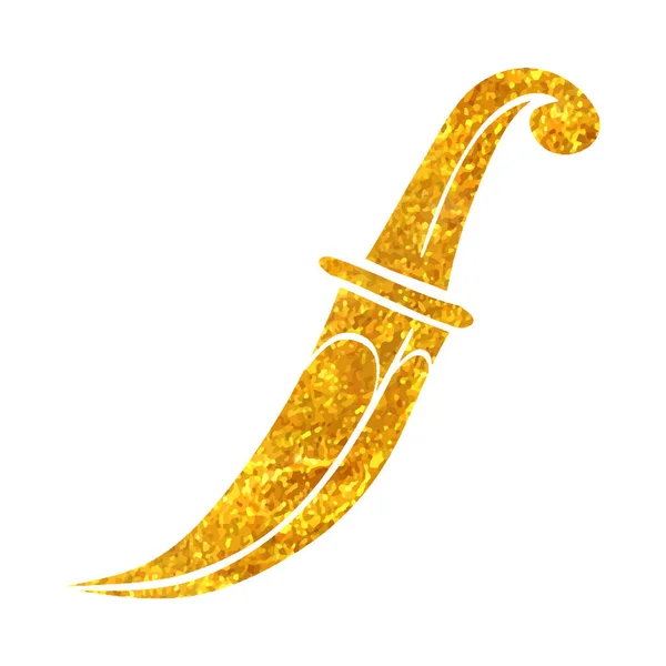 Icono Cuchillo Dibujado Mano Lámina Oro Textura Vector Ilustración — Vector de stock