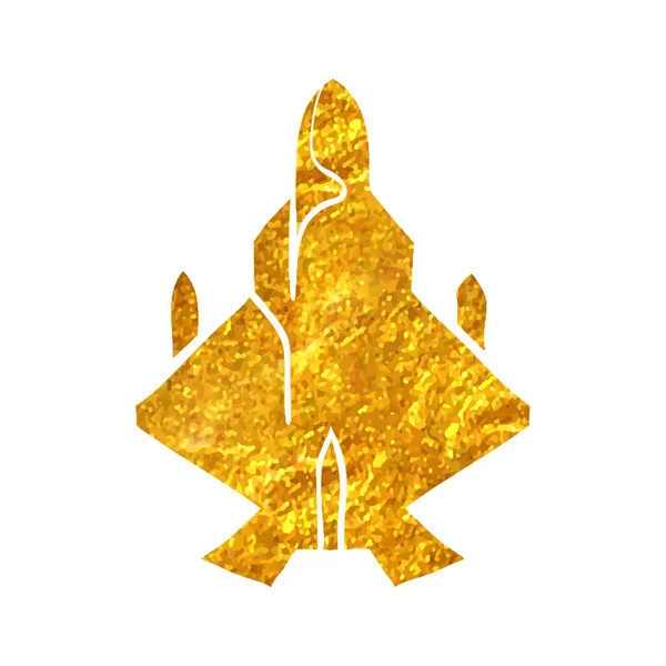 Handgezeichnetes Kampfjet Symbol Goldfolie Textur Vektorillustration — Stockvektor
