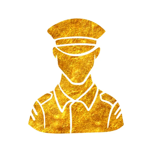 Ručně Kreslený Muž Uniformě Ikony Zlaté Fólii Textury Vektorové Ilustrace — Stockový vektor