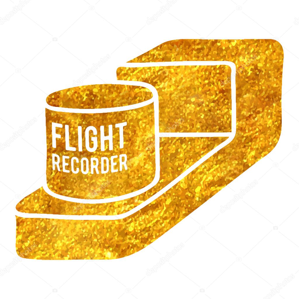 Hand drawn Flight recorder icon in gold foil texture vector illustration