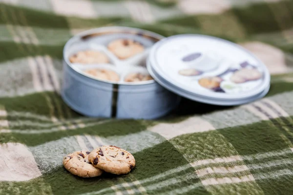 Mörbakelse cookies på Pläd — Stockfoto