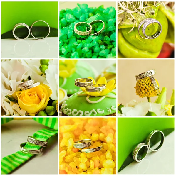 Collage de hermosos anillos de boda — Foto de Stock