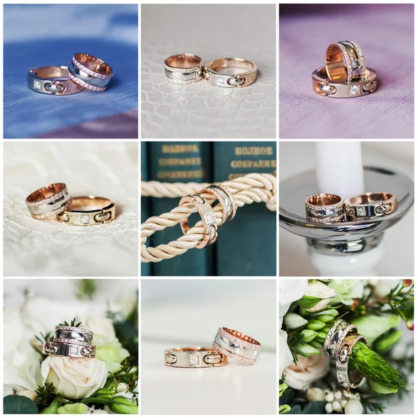 Collage of wedding rings Royalty Free Stock Images