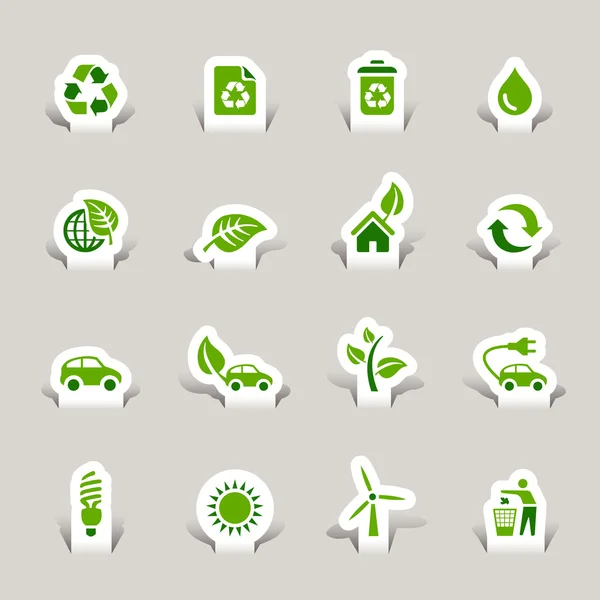 Papercut - Iconos ecológicos — Vector de stock