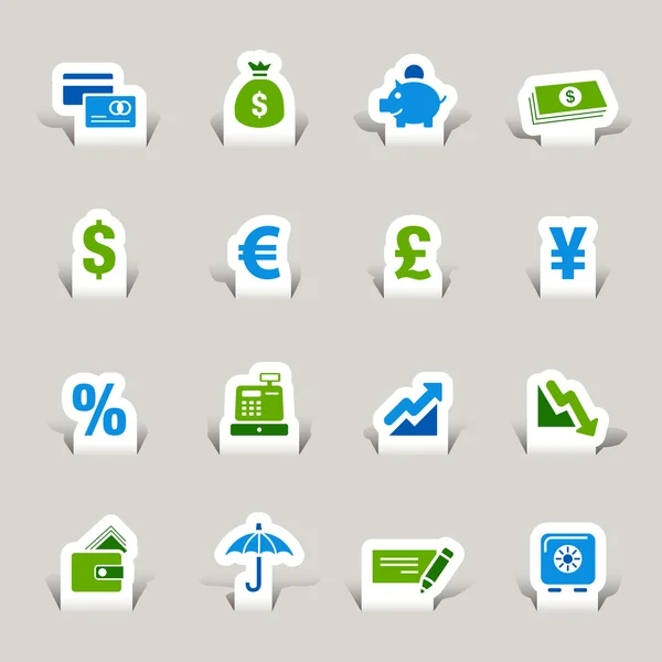 Papercut - Financiën pictogrammen — Stockvector