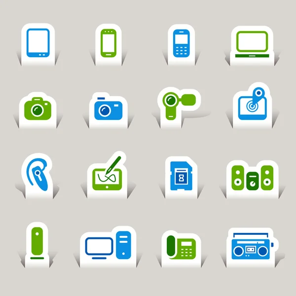 Papercut - media iconen — Stockvector