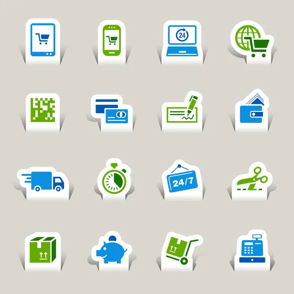 Papercut - Iconos de compras — Vector de stock