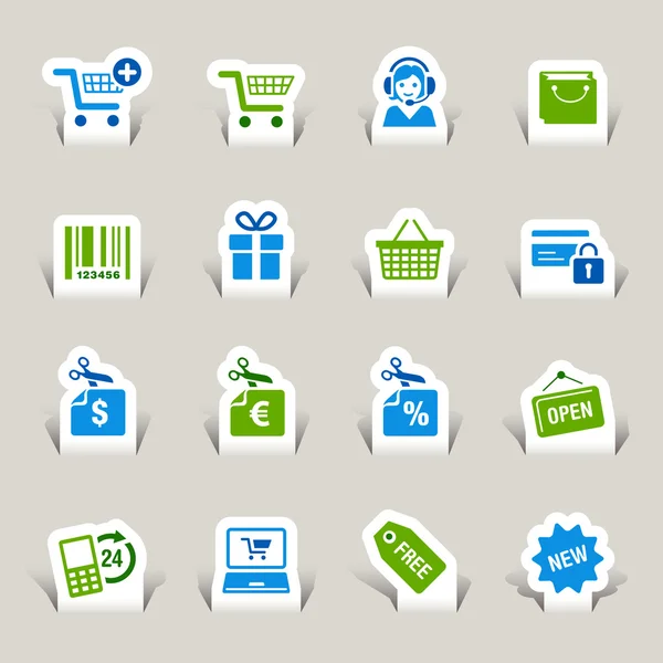 Papercut - Iconos de compras — Vector de stock