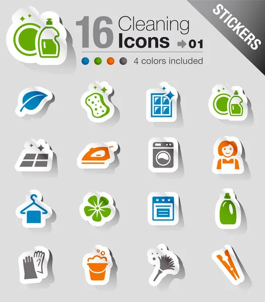 Stickers - Cleaning Icons — Stock Vector