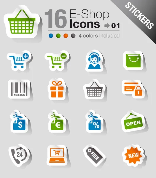 Pegatinas - Iconos de compras — Vector de stock