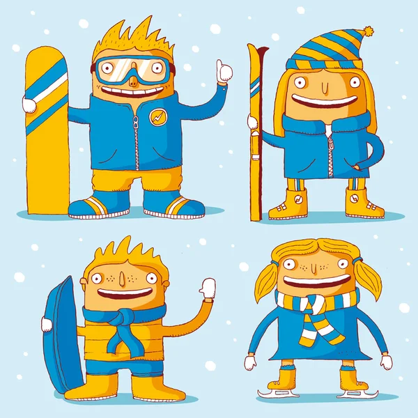 Family winter sports — Stock Vector