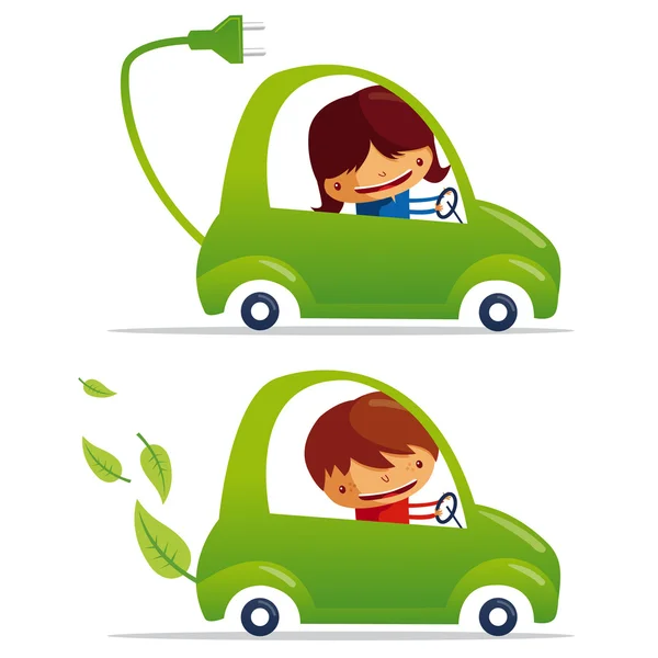 Zielony samochód elektryczny & zielony samochód — Wektor stockowy