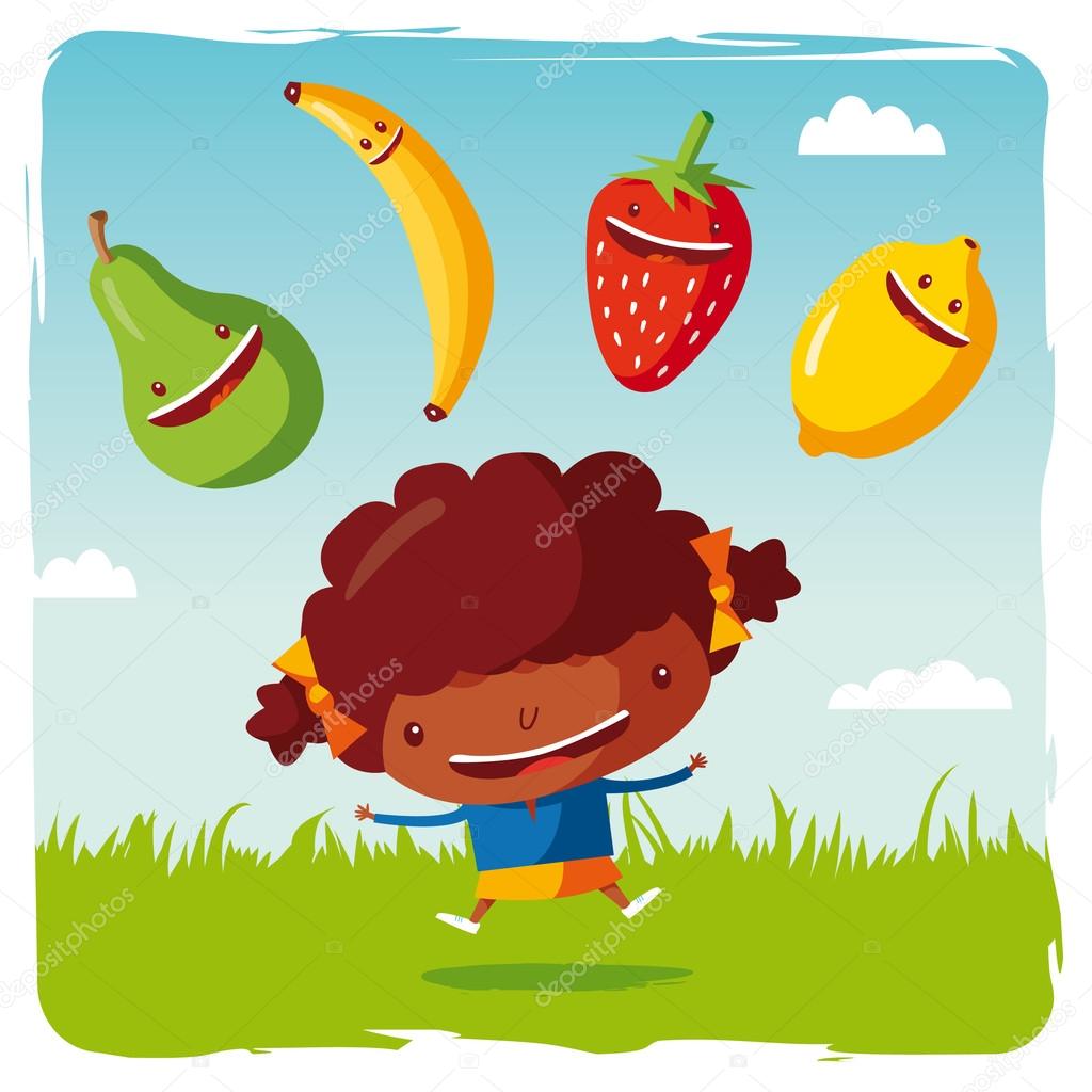 Girl with funny fruits
