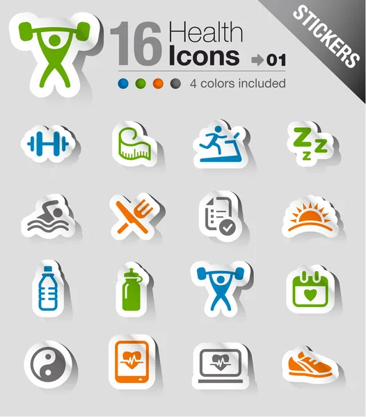 Stickers - gezondheid en fitness pictogrammen — Stockvector