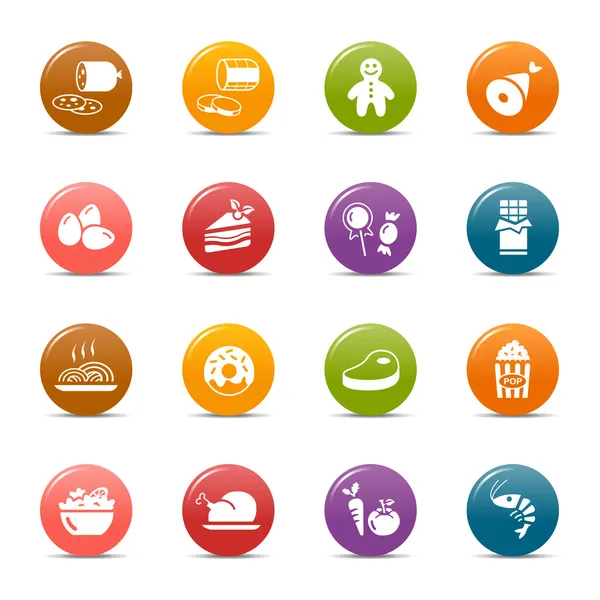 Pontos coloridos - ícones de comida e restaurante — Vetor de Stock