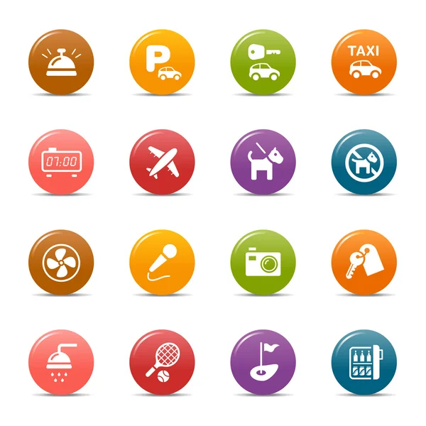 Puntos de colores - Iconos de hoteles y resorts — Vector de stock