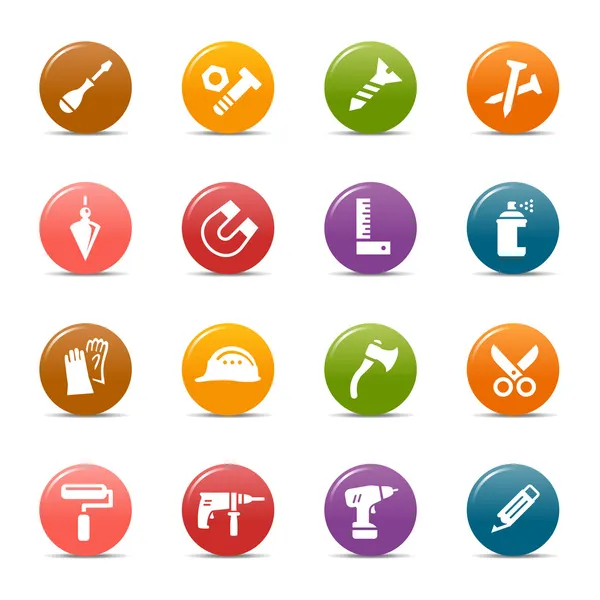 Colored Dots - Tools and Construction icons — Stock Vector