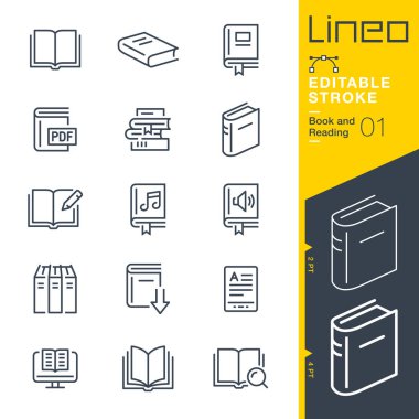 Lineo Düzenlenebilir Vuruş - Kitap ve Okuma satırı simgeleri