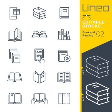 Lineo Düzenlenebilir Vuruş - Kitap ve Okuma satırı simgeleri