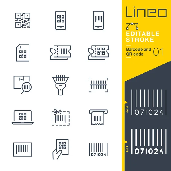 Lineo Editable Stroke Barcode Code Line Icons — 스톡 벡터