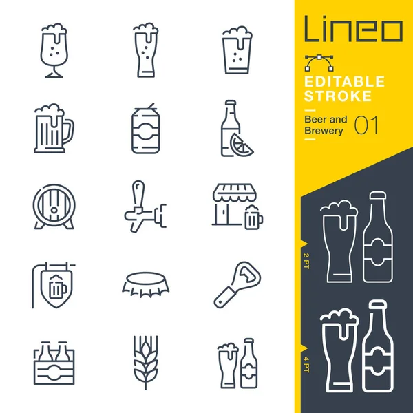 Lineo Editable Stroke Значки Лінії Пива Пивоваріння — стоковий вектор