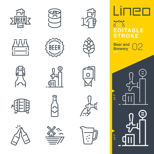 Lineo Editable Stroke Beer Brewery Line Icons — Stock Vector