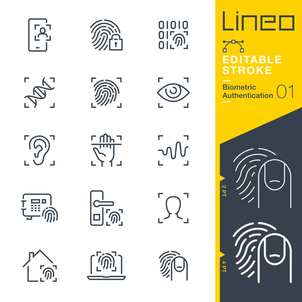 Lineo Editable Stroke Biometric Authentication Line Icons — 스톡 벡터
