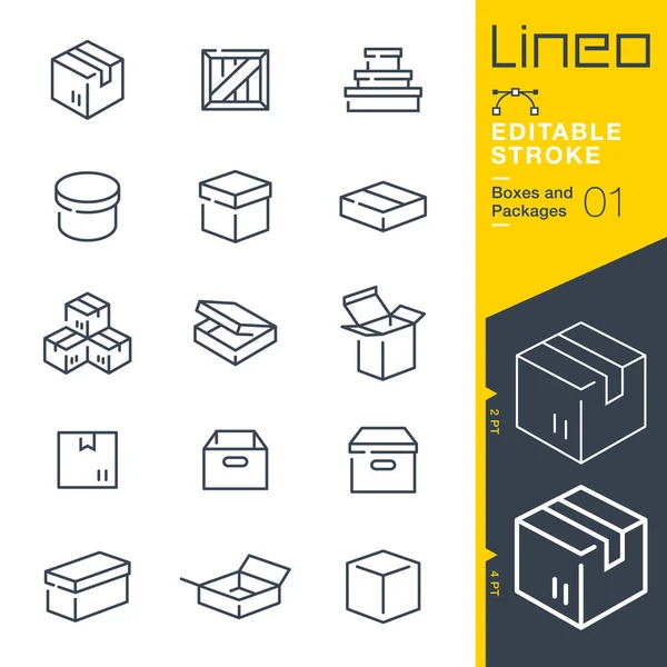 Lineo Editable Stroke Dobozok Csomagok Vonal Ikonok — Stock Vector