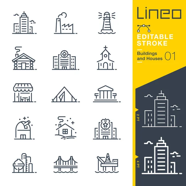 Lineo Curso Editável Ícones Linha Edifícios Casas — Vetor de Stock