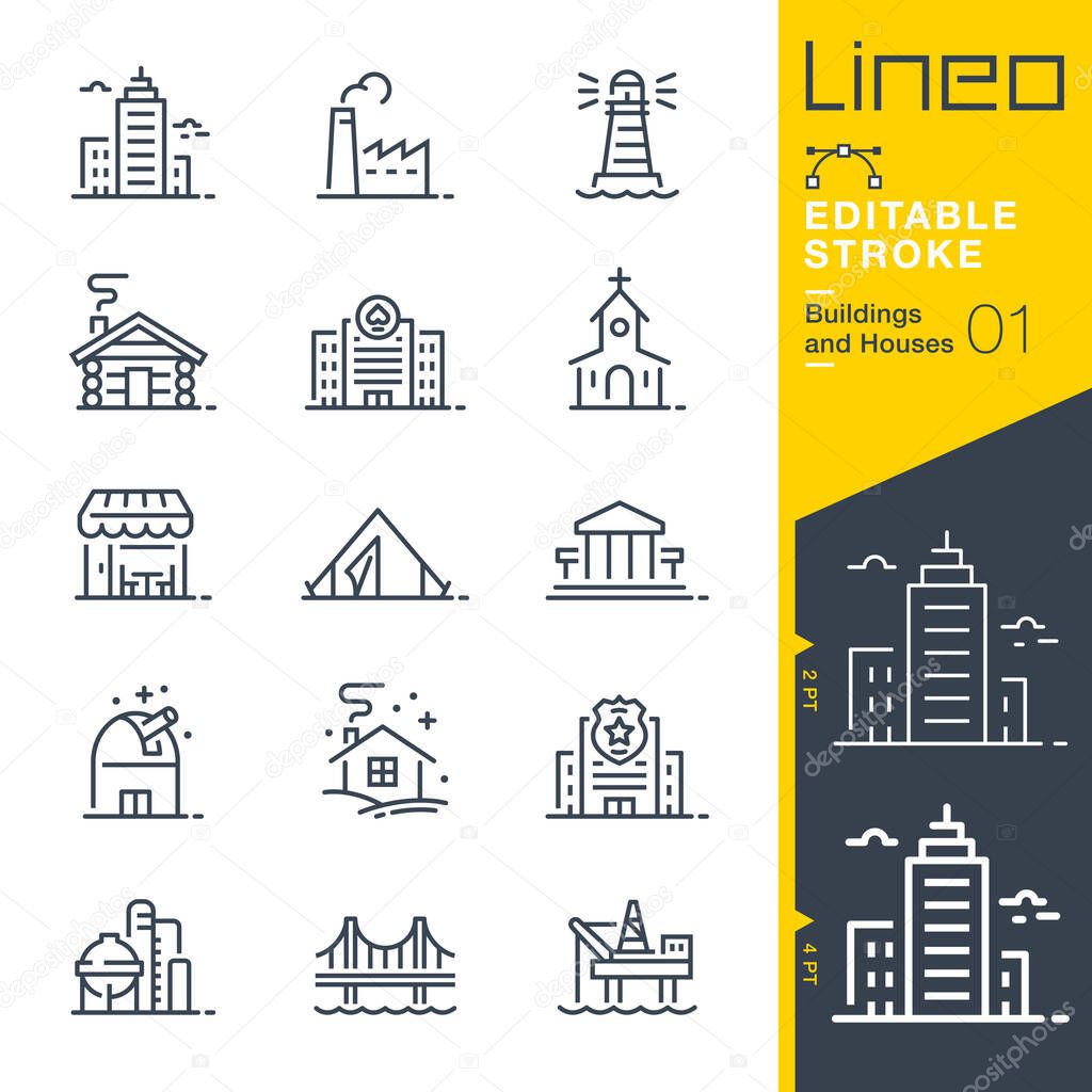 Lineo Editable Stroke - Buildings and Houses line icons