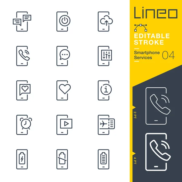 Lineo Editable Stroke Smartphone Services Line Icons — 스톡 벡터