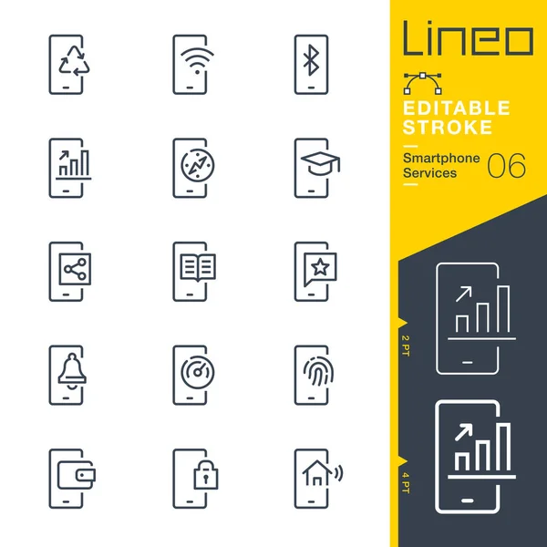 Lineo Editable Stroke Smartphone Services Line Icons — 스톡 벡터