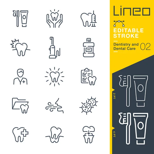 Lineo Editable Stroke Symbole Für Zahnheilkunde Und Zahnpflege — Stockvektor