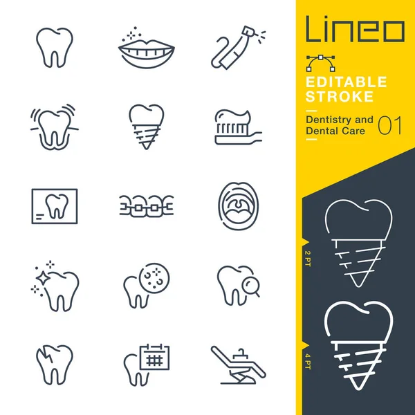 Lineo Editable Stroke Iconos Línea Odontología Cuidado Dental — Archivo Imágenes Vectoriales