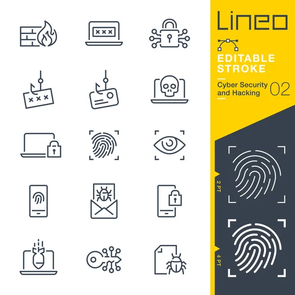 Lineo可编辑打击 网络安全和黑客轮廓图标 — 图库矢量图片