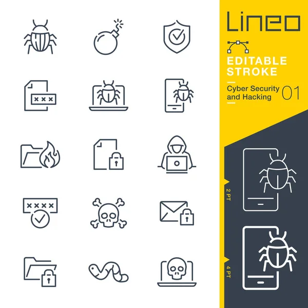 Lineo Editable Stroke Cyber Security Hacking Icone Contorno — Vettoriale Stock