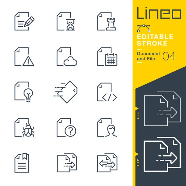 Lineo Editable Stroke Ikony Linii Dokumentów Plików — Wektor stockowy
