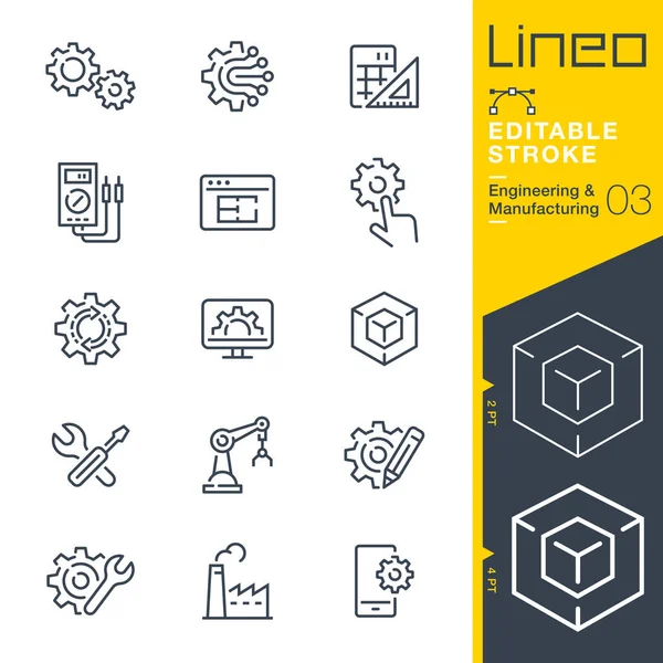 Lineo Editable Stroke Iconen Voor Engineering Productie — Stockvector